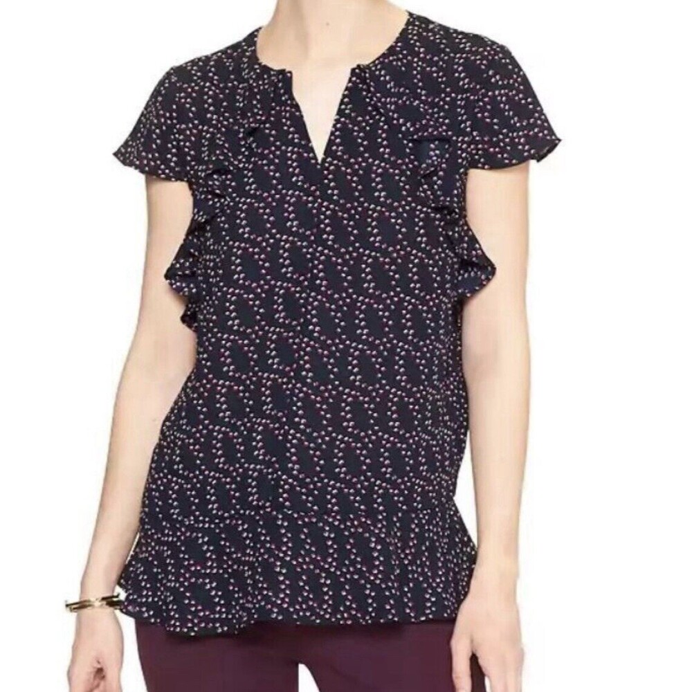 Banana Republic Blouse Womens Small Petite Blue. Red Geometric Career Casual